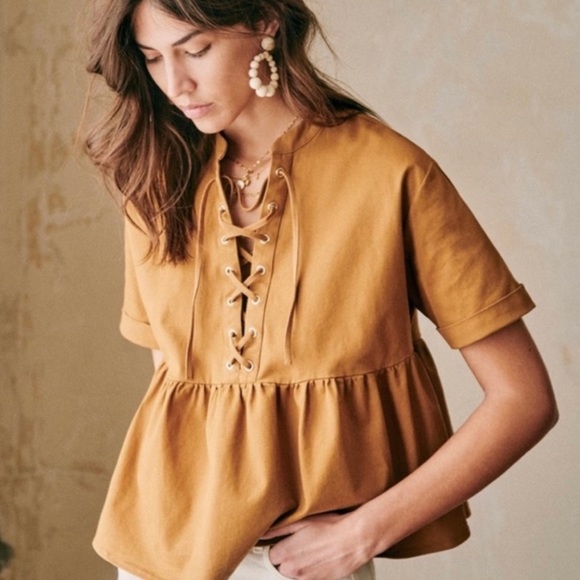 Sezane Tops - Sezane These Blouse Peplum Top in Caramel Size 40 or US 8